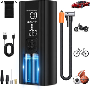 Portable Tire Inflator Air Compressor – 150 PSI, 4X Faster Inflation, Built-in Gauge & LED Light for Car, Motorcycle, Bike, and Sports Balls